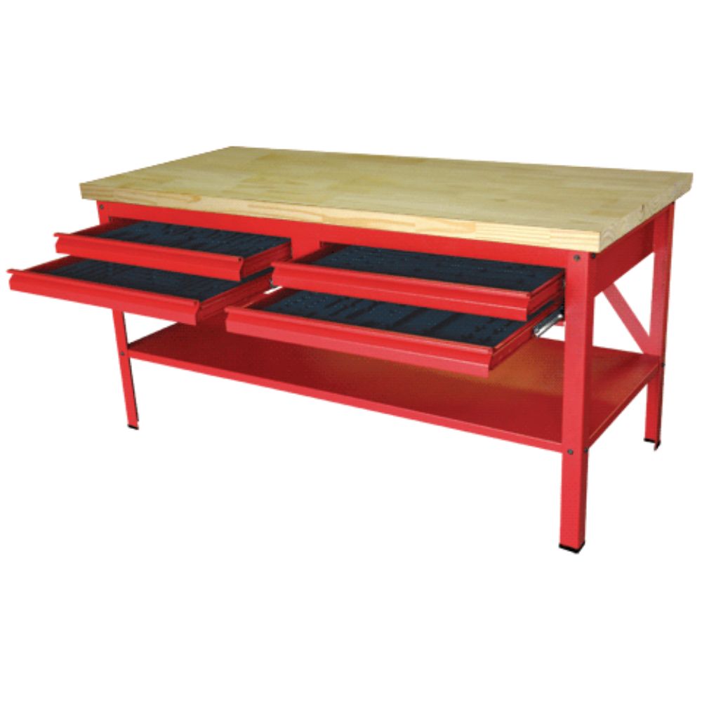Bancada de Trabalho com 4 Gavetas - Vermelho
